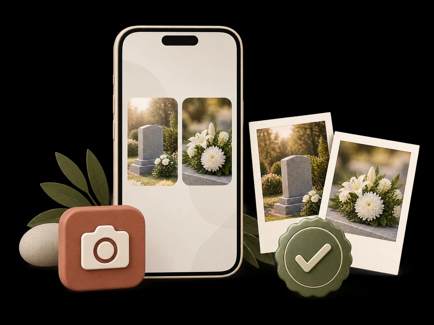 Телефон с фотографиями до и после и знаком проверки
